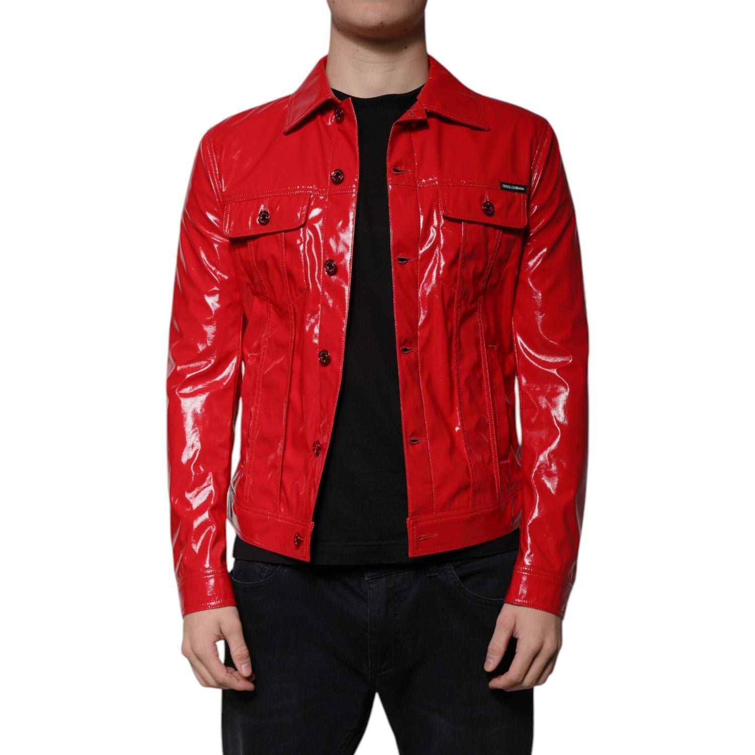 Dolce & Gabbana Red Polyester Button Down Collared Jacket