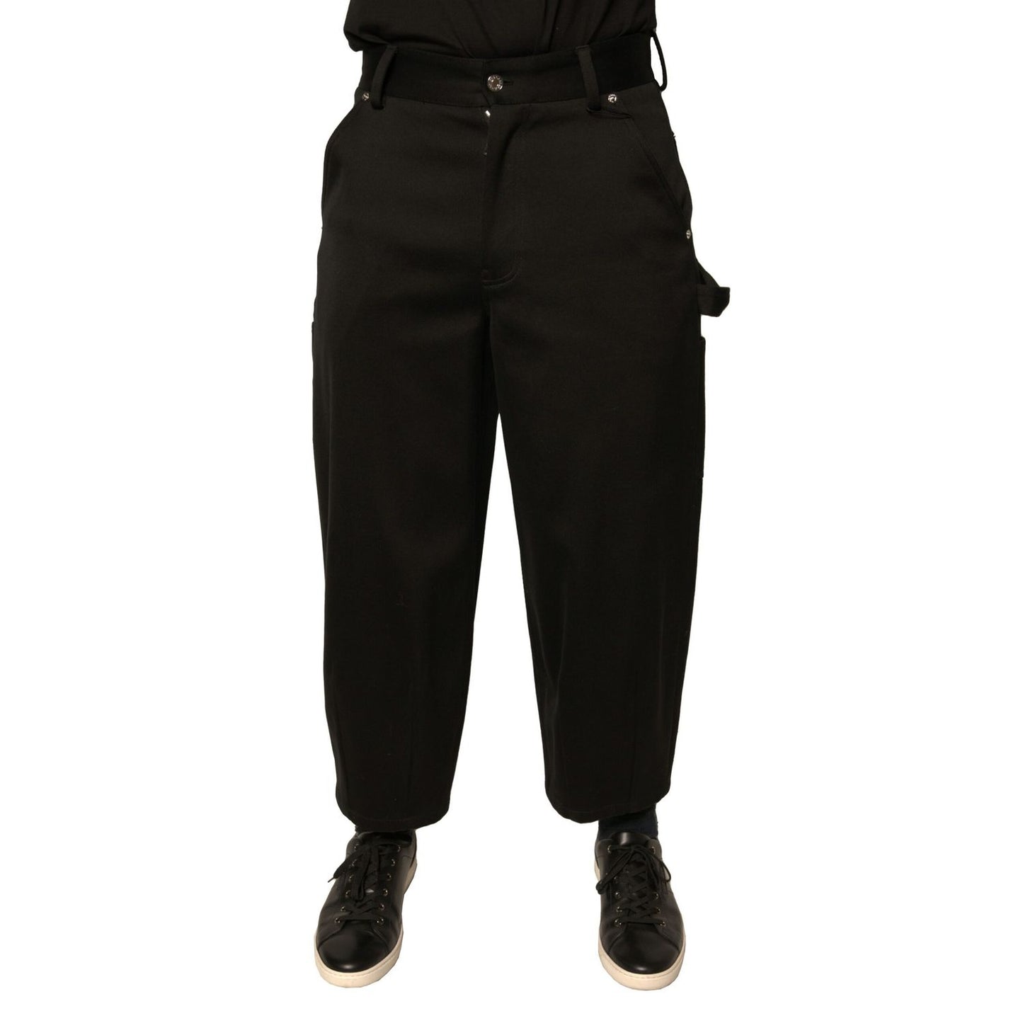 Dolce & Gabbana Black Cotton Mid Waist Cropped Pants
