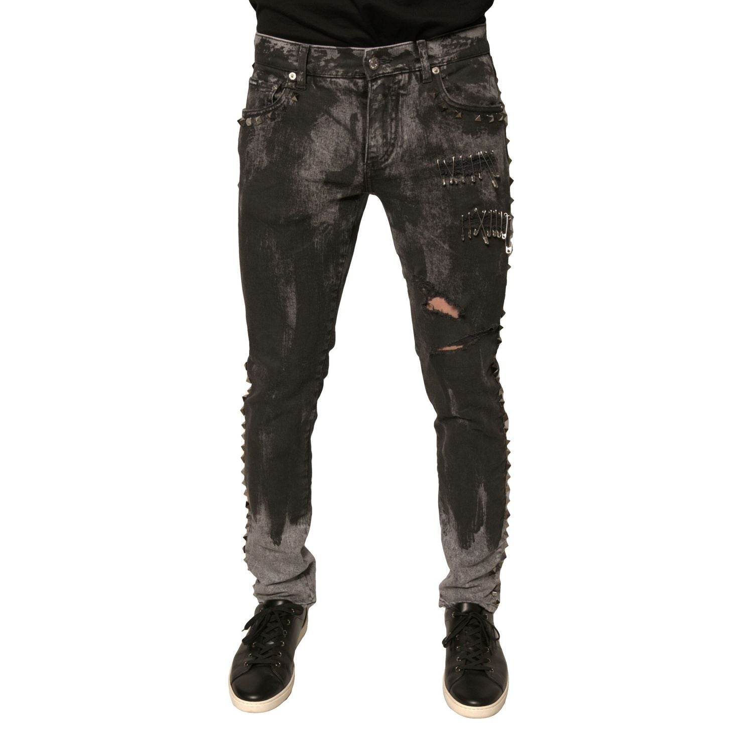 Dolce & Gabbana Gray Embellished Cotton Skinny Denim Jeans