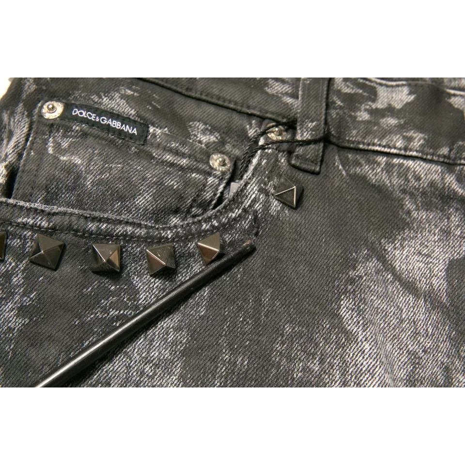 Dolce & Gabbana Gray Embellished Cotton Skinny Denim Jeans