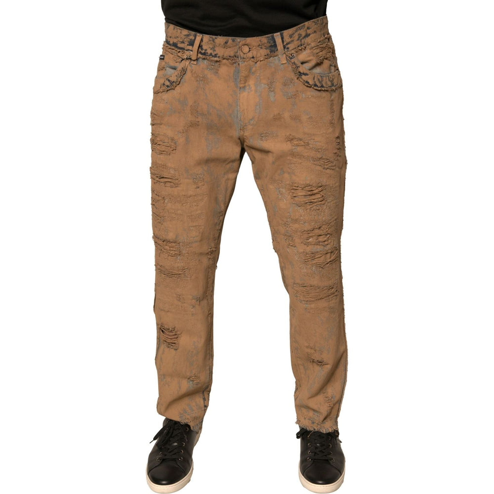 Dolce & Gabbana Brown Tattered Cotton Skinny Denim Jeans PAN75766-52