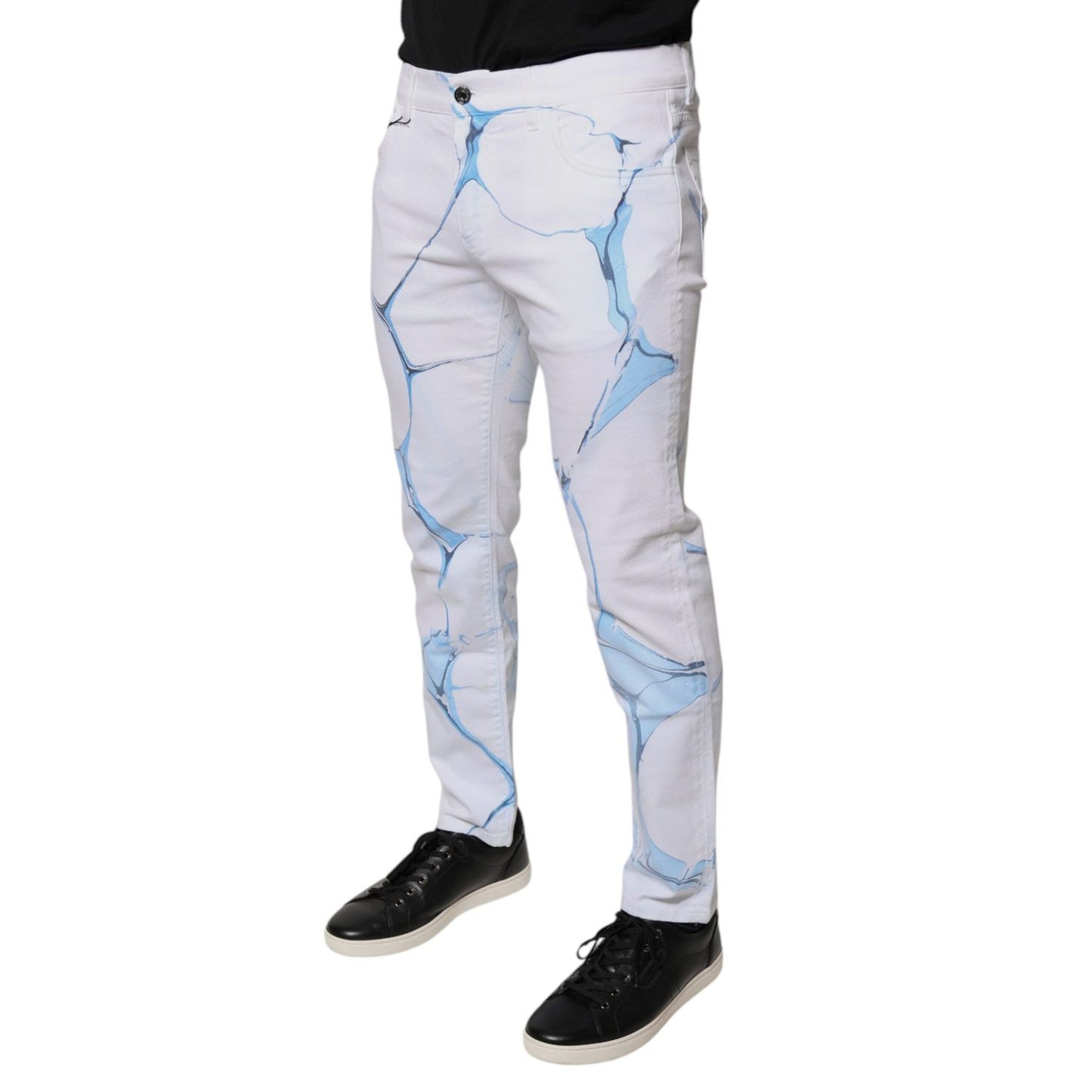 Dolce & Gabbana White Blue Cotton Stretch Skinny Denim Jeans