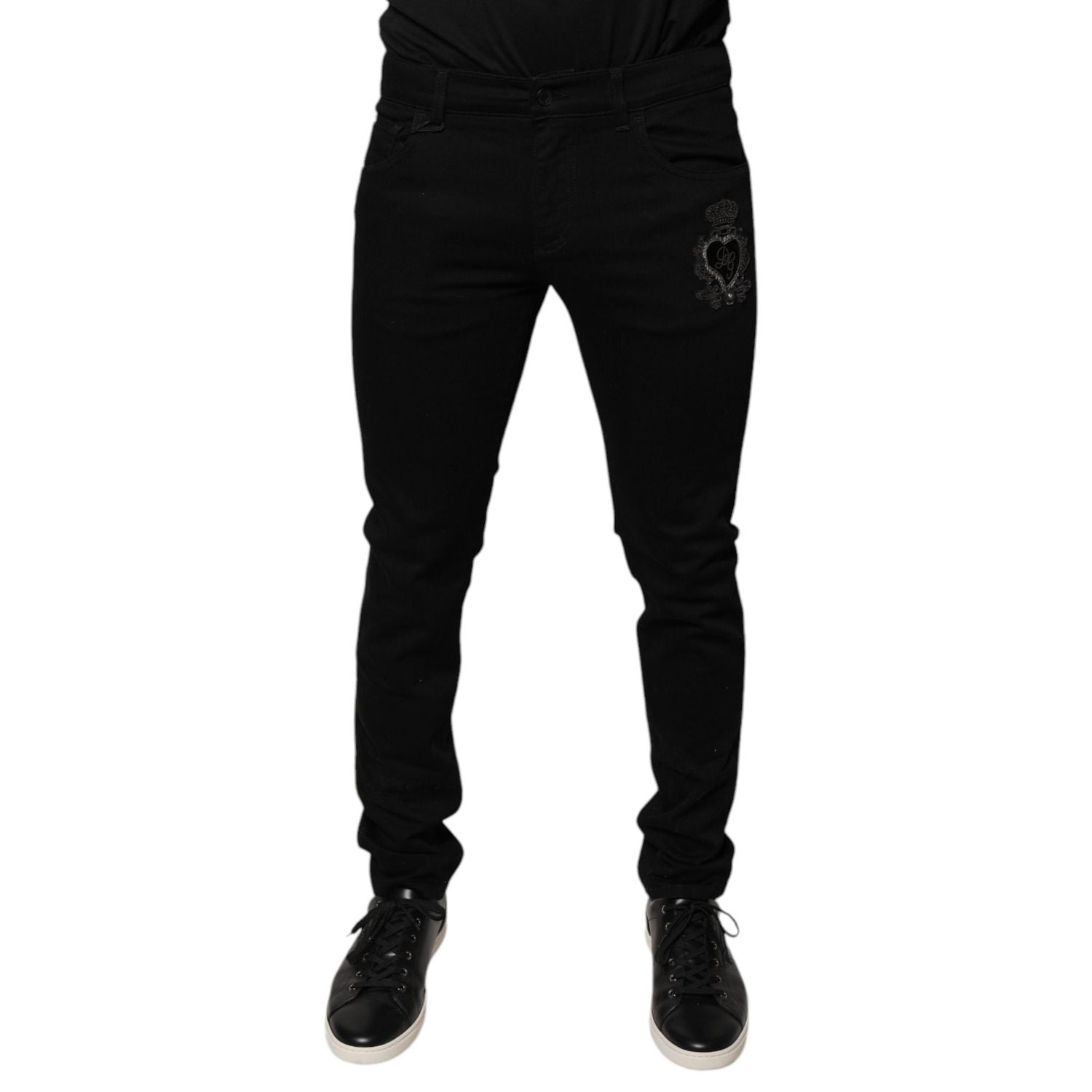 Dolce & Gabbana Black DG Crown Logo Cotton Skinny Denim Jeans