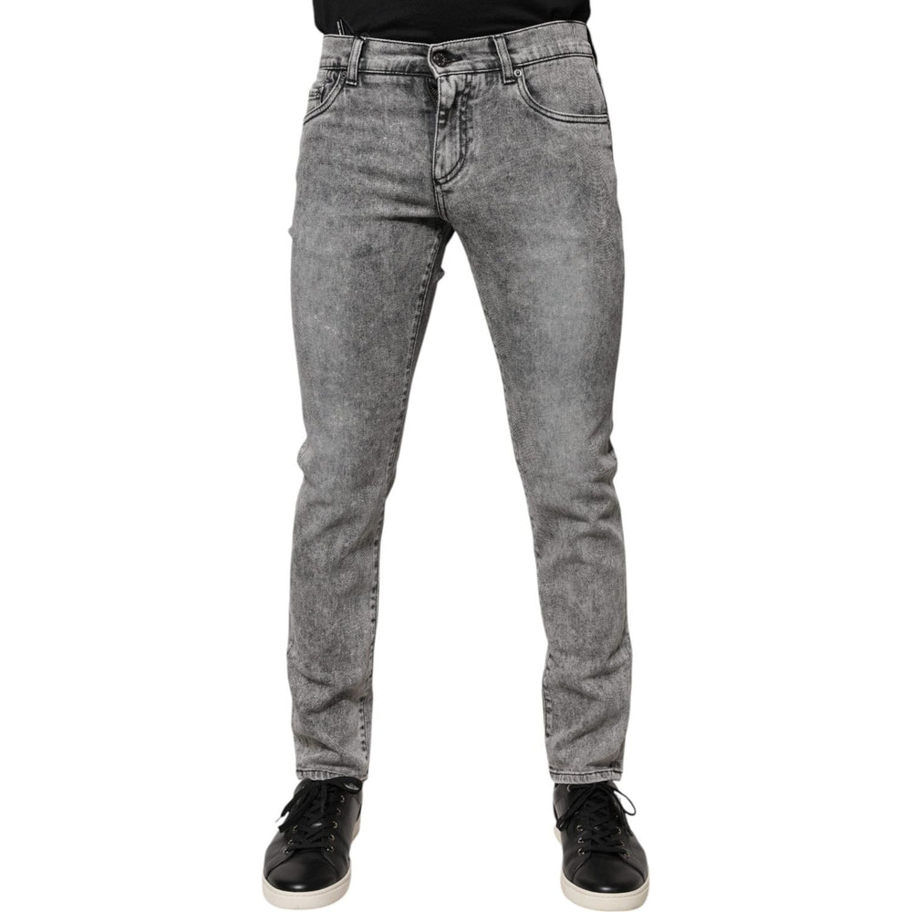 Dolce & Gabbana Gray Logo Plaque Cotton Slim Fit Denim Jeans PAN75929-46