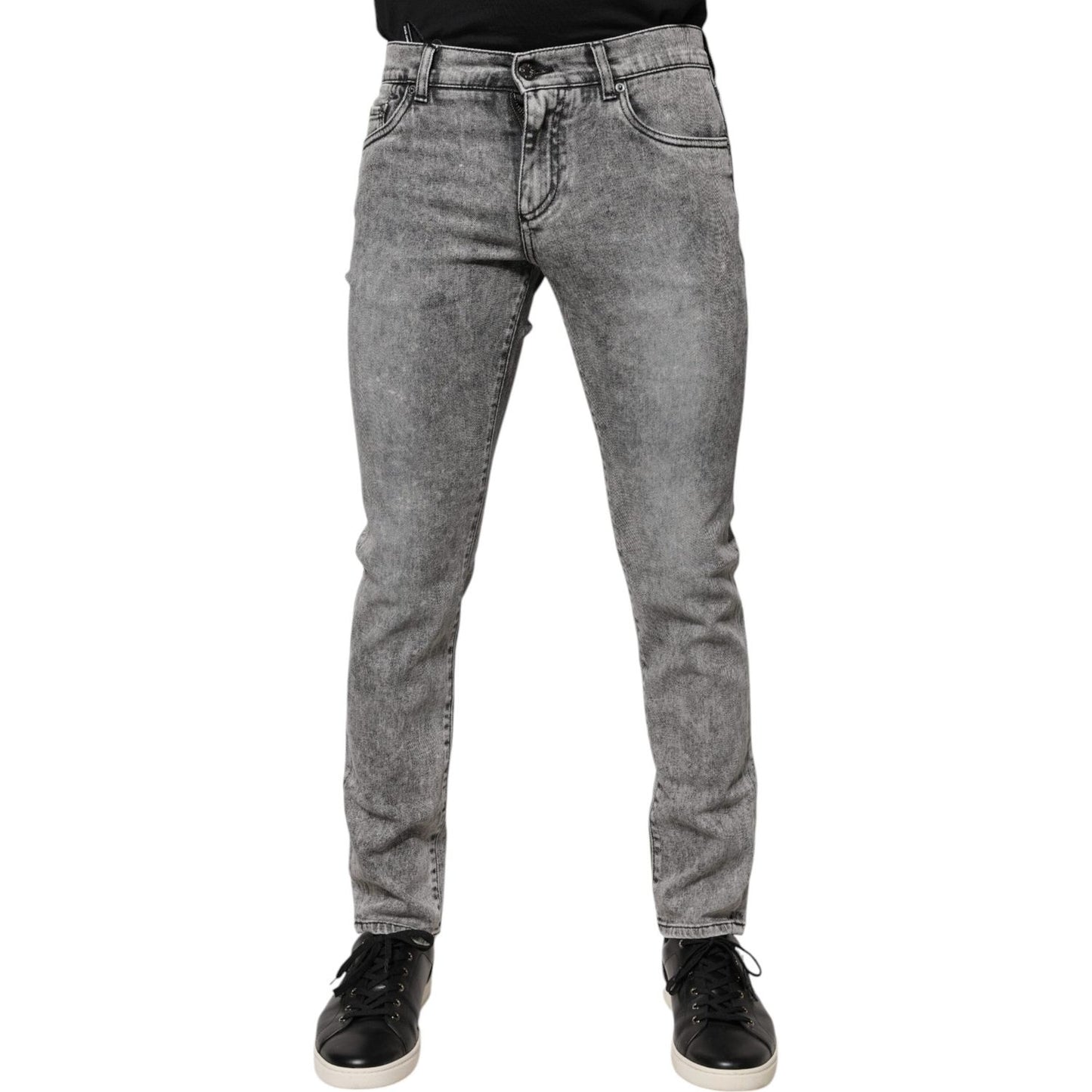 Dolce & Gabbana Gray Logo Plaque Cotton Slim Fit Denim Jeans PAN75929-46