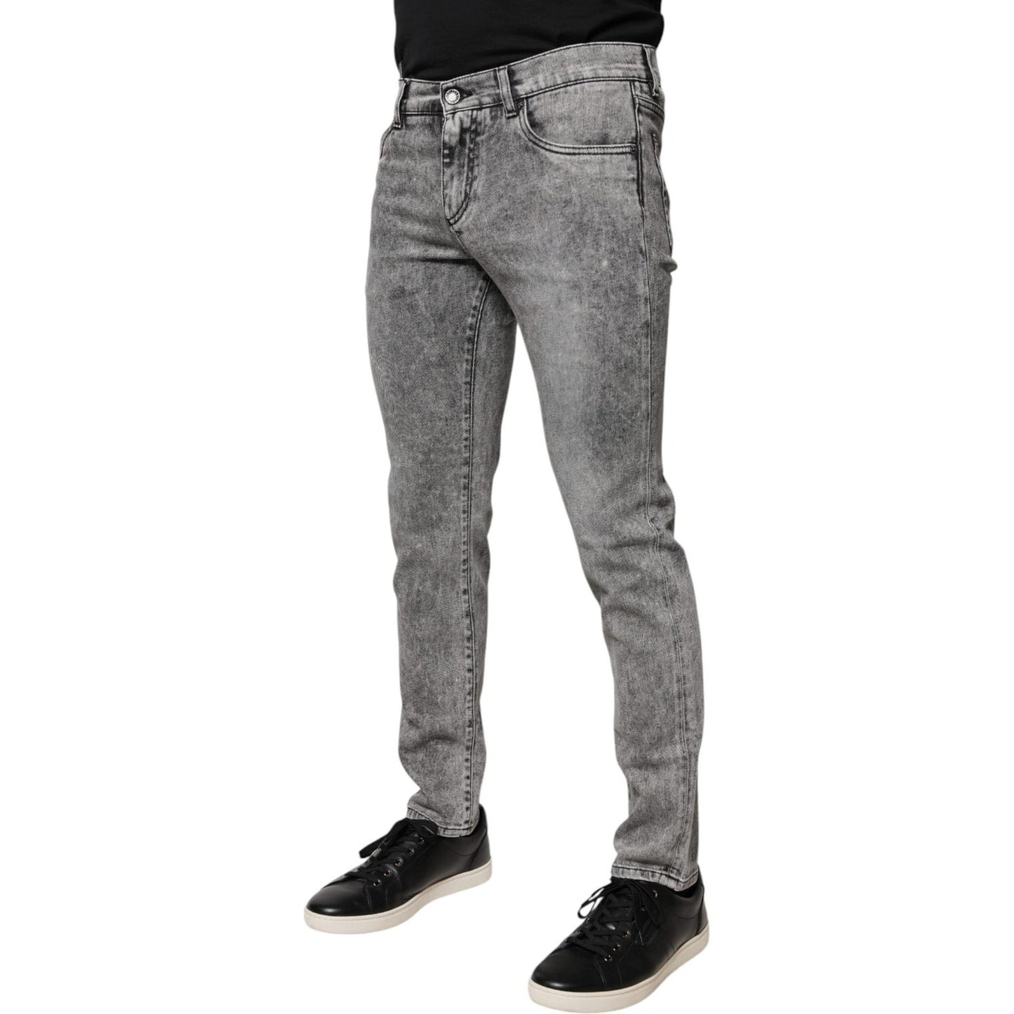 Dolce & Gabbana Gray Logo Plaque Cotton Slim Fit Denim Jeans PAN75929-46