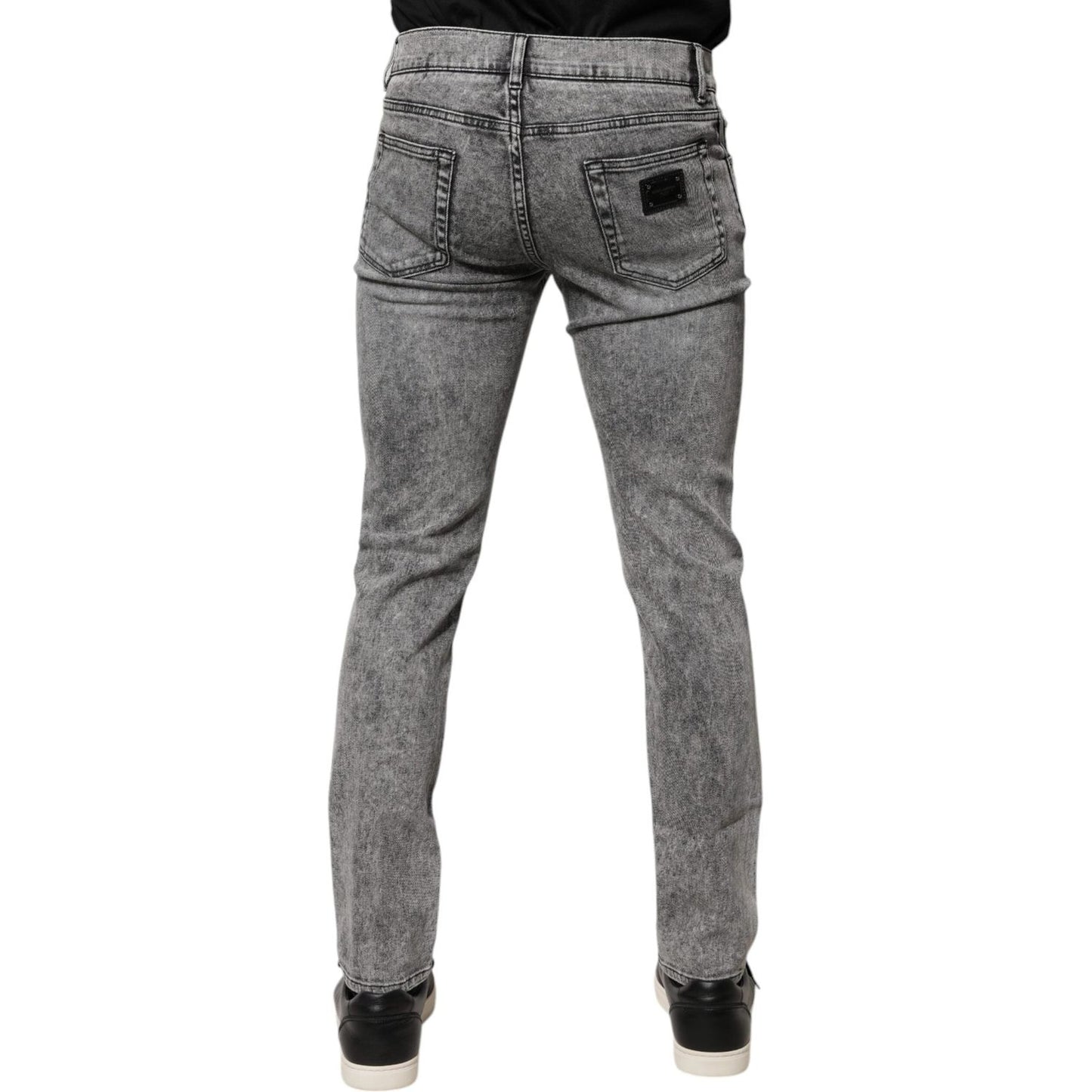 Dolce & Gabbana Gray Logo Plaque Cotton Slim Fit Denim Jeans PAN75929-46