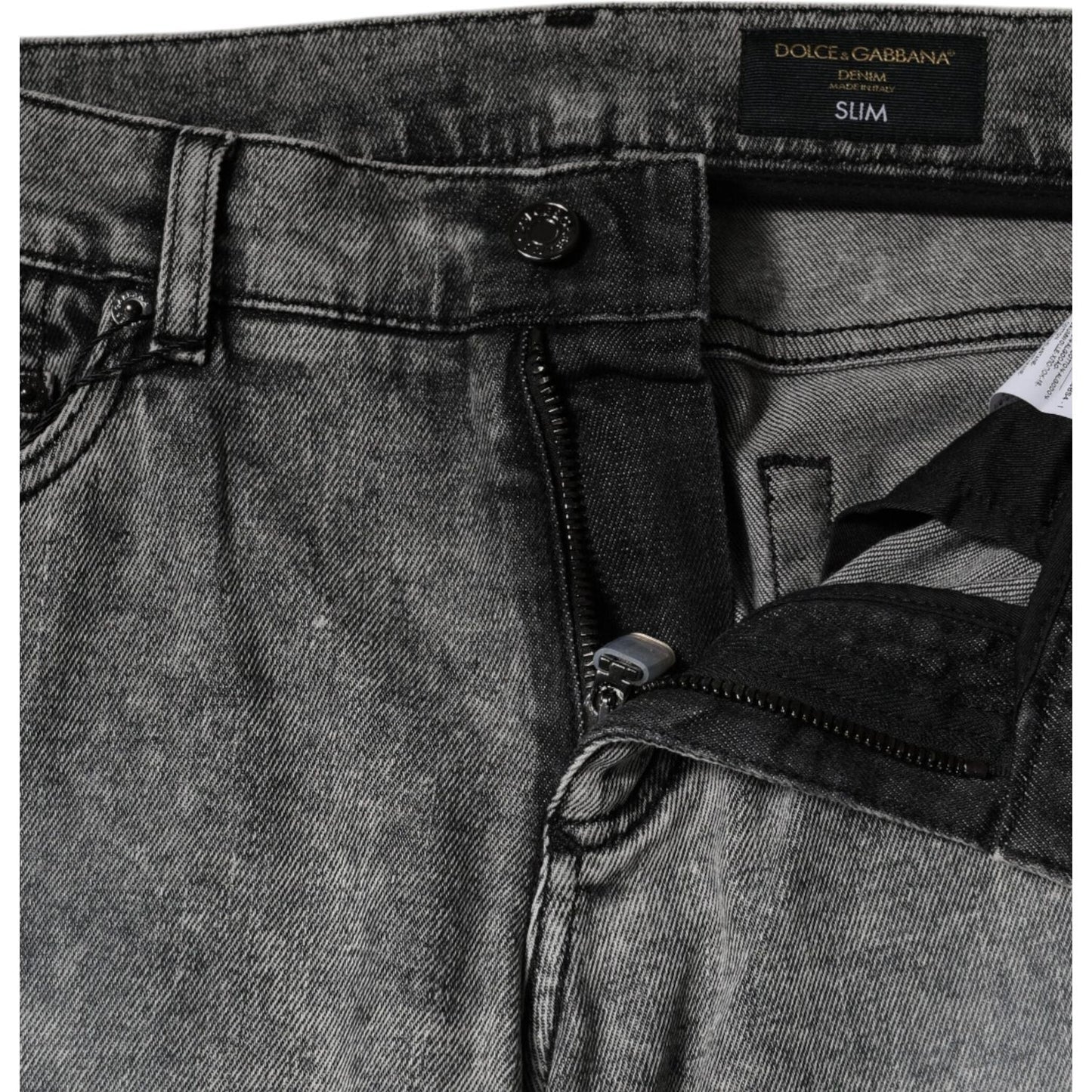 Dolce & Gabbana Gray Logo Plaque Cotton Slim Fit Denim Jeans PAN75929-46