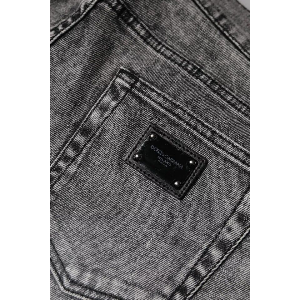 Dolce & Gabbana Gray Logo Plaque Cotton Slim Fit Denim Jeans PAN75929-46