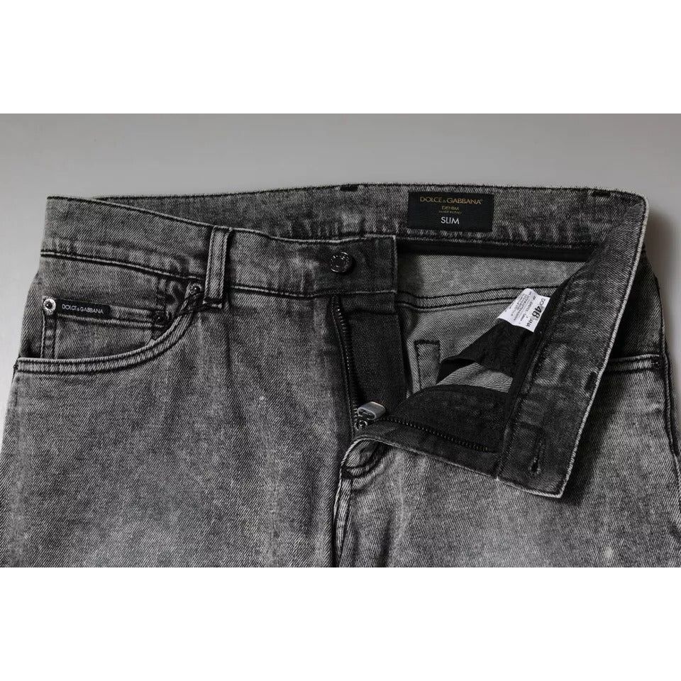 Dolce & Gabbana Gray Logo Plaque Cotton Slim Fit Denim Jeans PAN75929-46