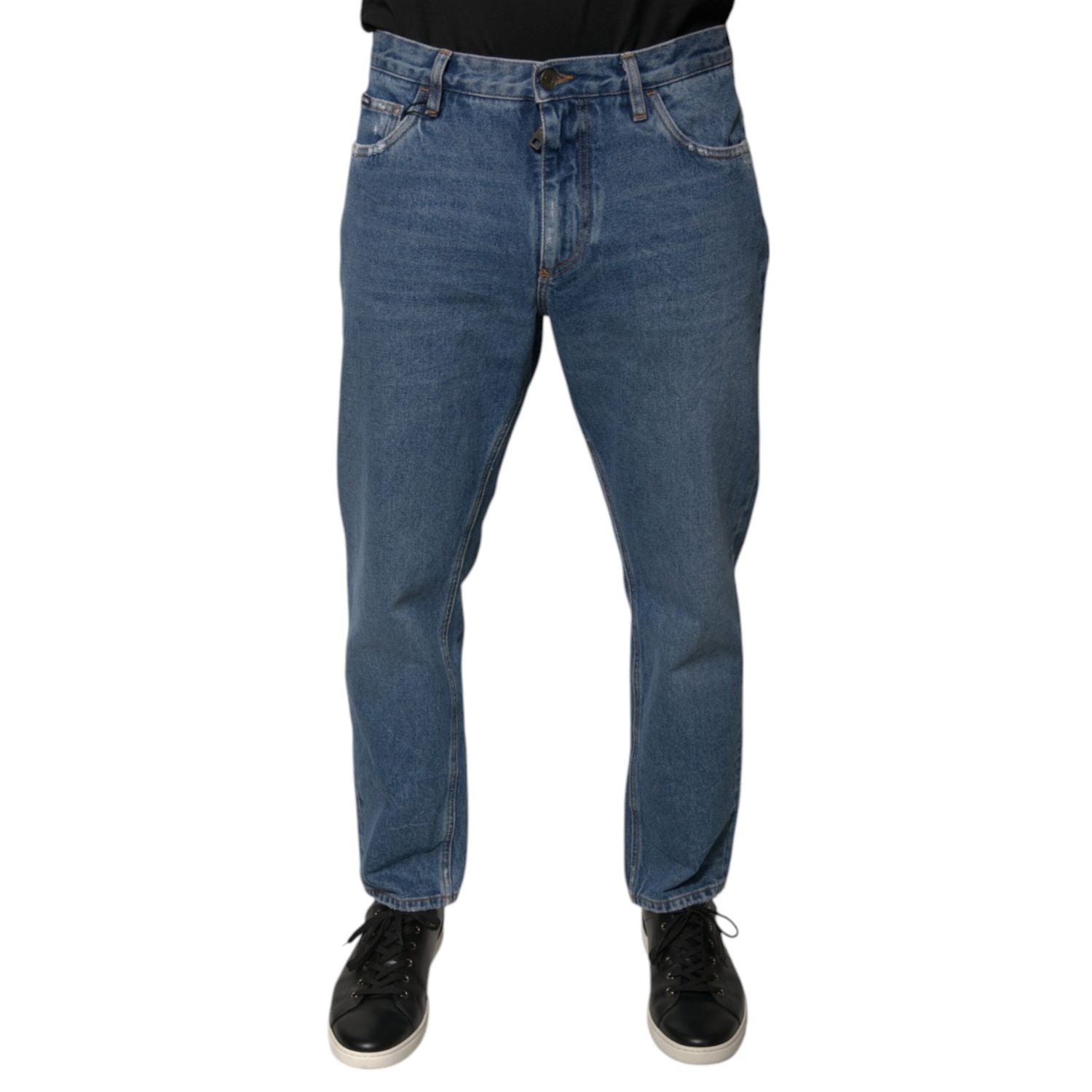 Dolce & Gabbana Blue Cotton Logo Men Loose Denim Jeans
