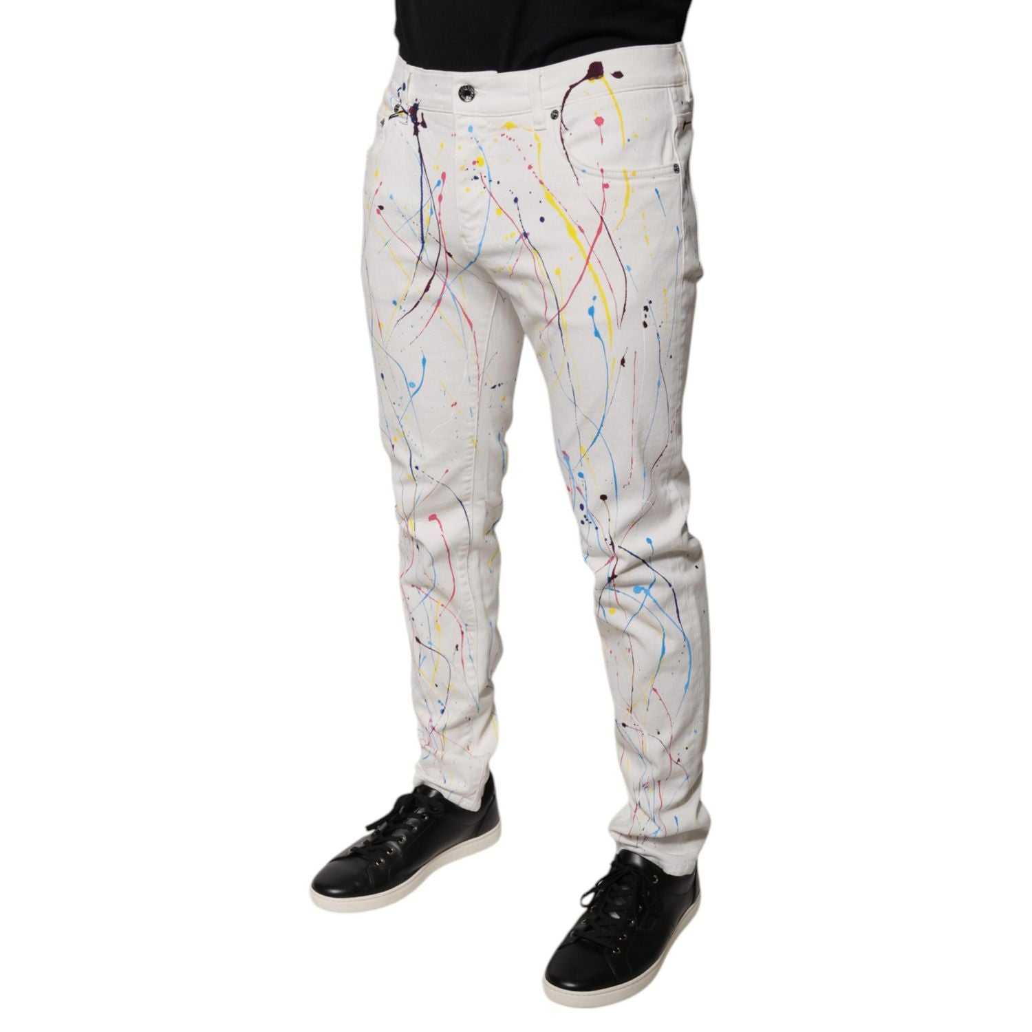 Dolce & Gabbana White Color Splash Print Skinny Denim Jeans
