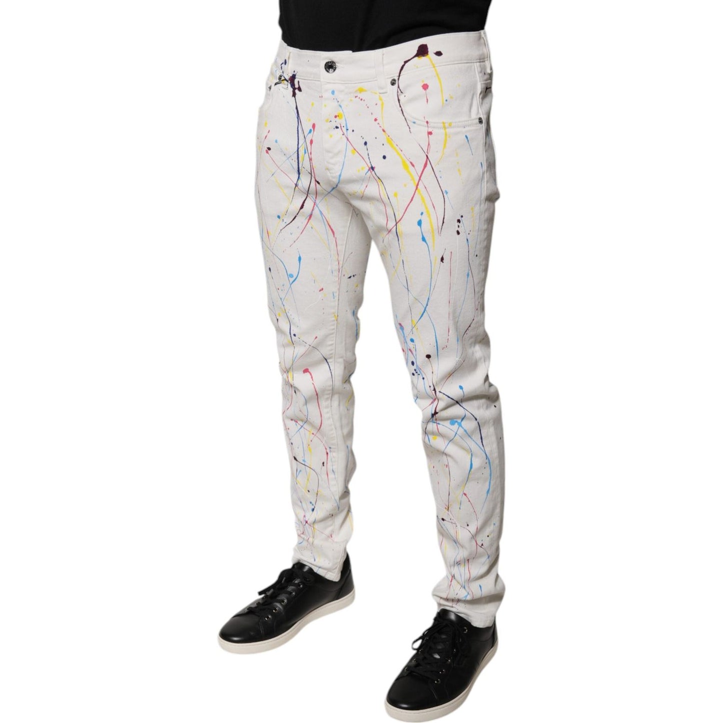 Dolce & Gabbana White Color Splash Print Skinny Denim Jeans PAN75941-48