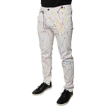 Dolce & Gabbana White Color Splash Print Skinny Denim Jeans PAN75941-48