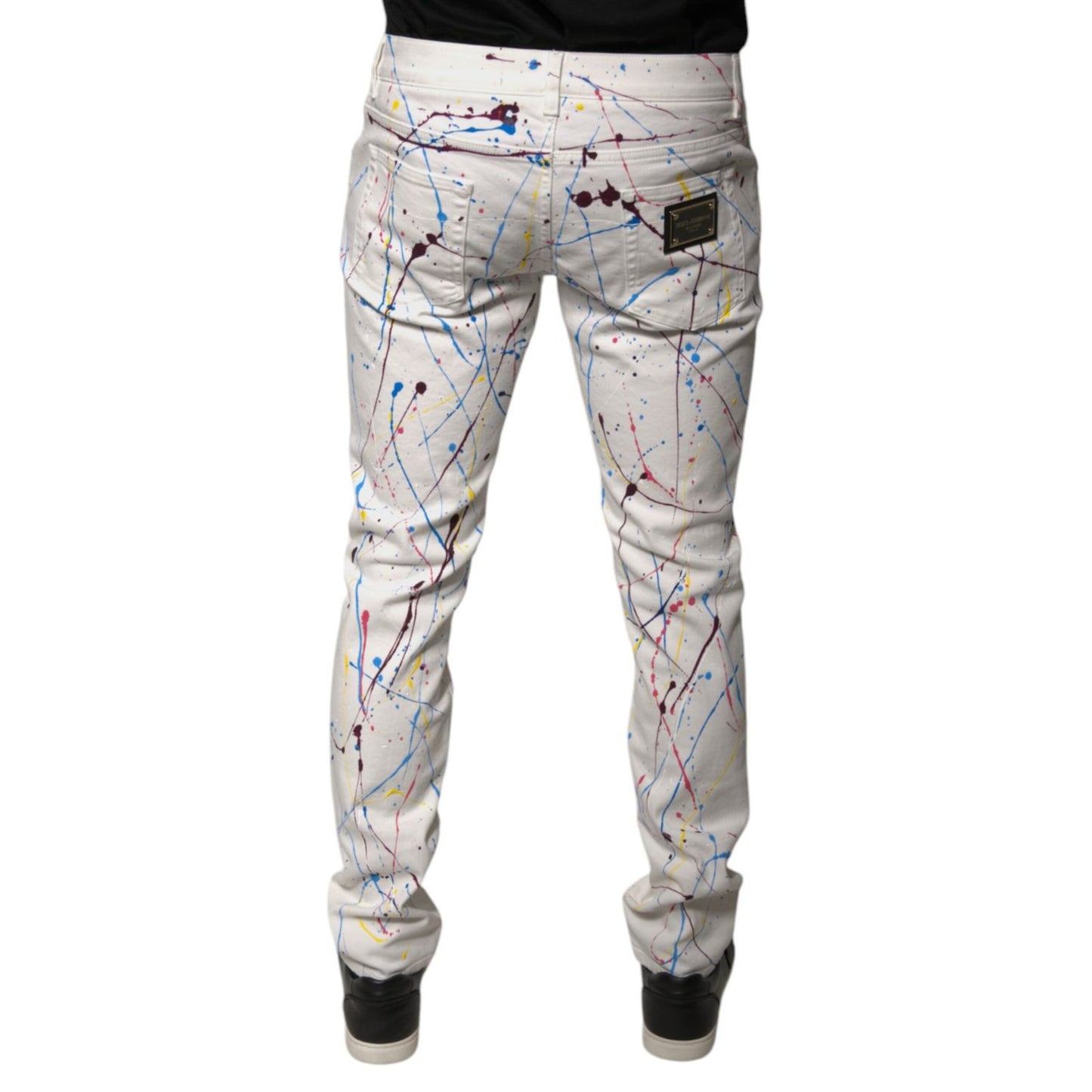 Dolce & Gabbana White Color Splash Print Skinny Denim Jeans