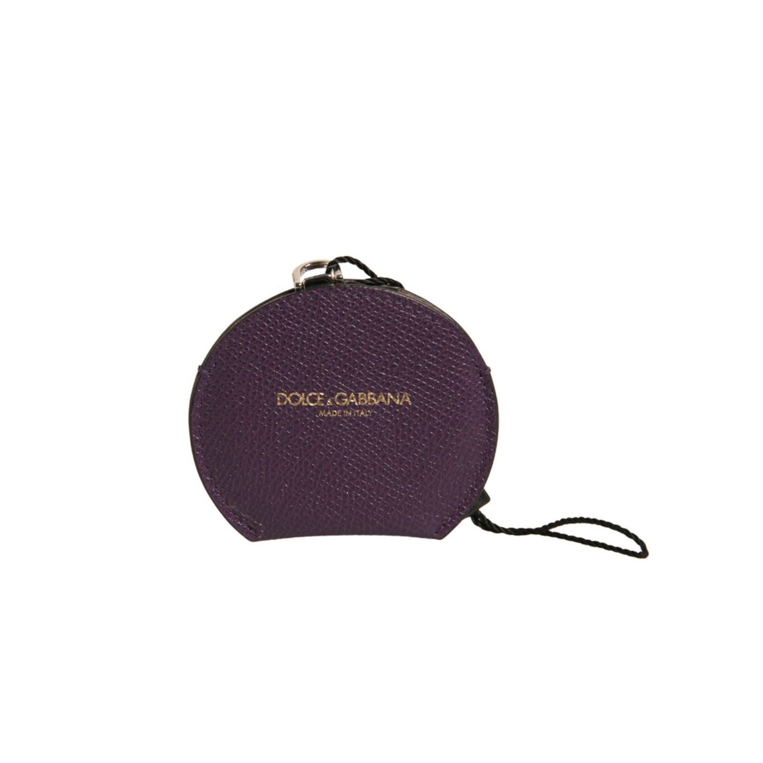 Dolce & Gabbana Purple Calfskin Leather Round Logo Hand Mirror Holder
