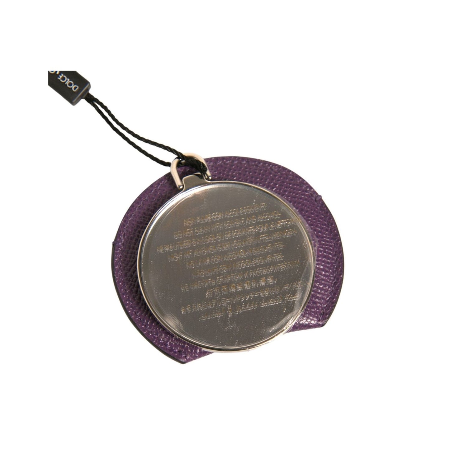 Dolce & Gabbana Purple Calfskin Leather Round Logo Hand Mirror Holder SMY10593