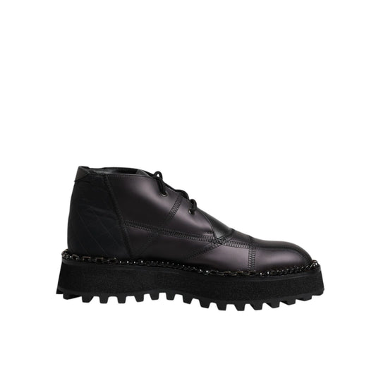 Dolce & Gabbana Black Leather Lace Up Ankle Boots Shoes
