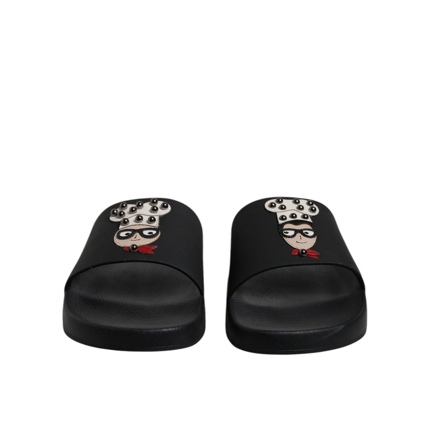 Dolce & Gabbana Black Leather Slides Sandals Beachwear Shoes