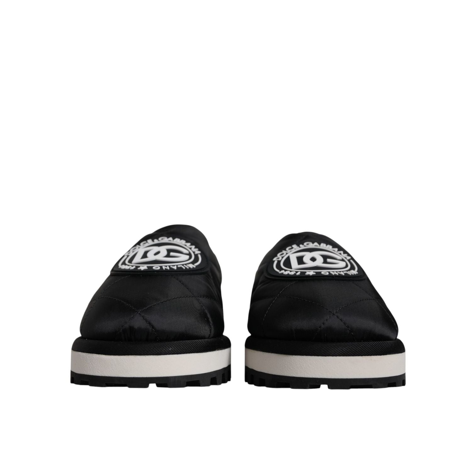 Dolce & Gabbana Black Nylon Quilted Logo Patch Sandals Slides Shoes