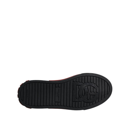 Dolce & Gabbana Red Black Leopard Cotton Men Low Top Sneakers Shoes