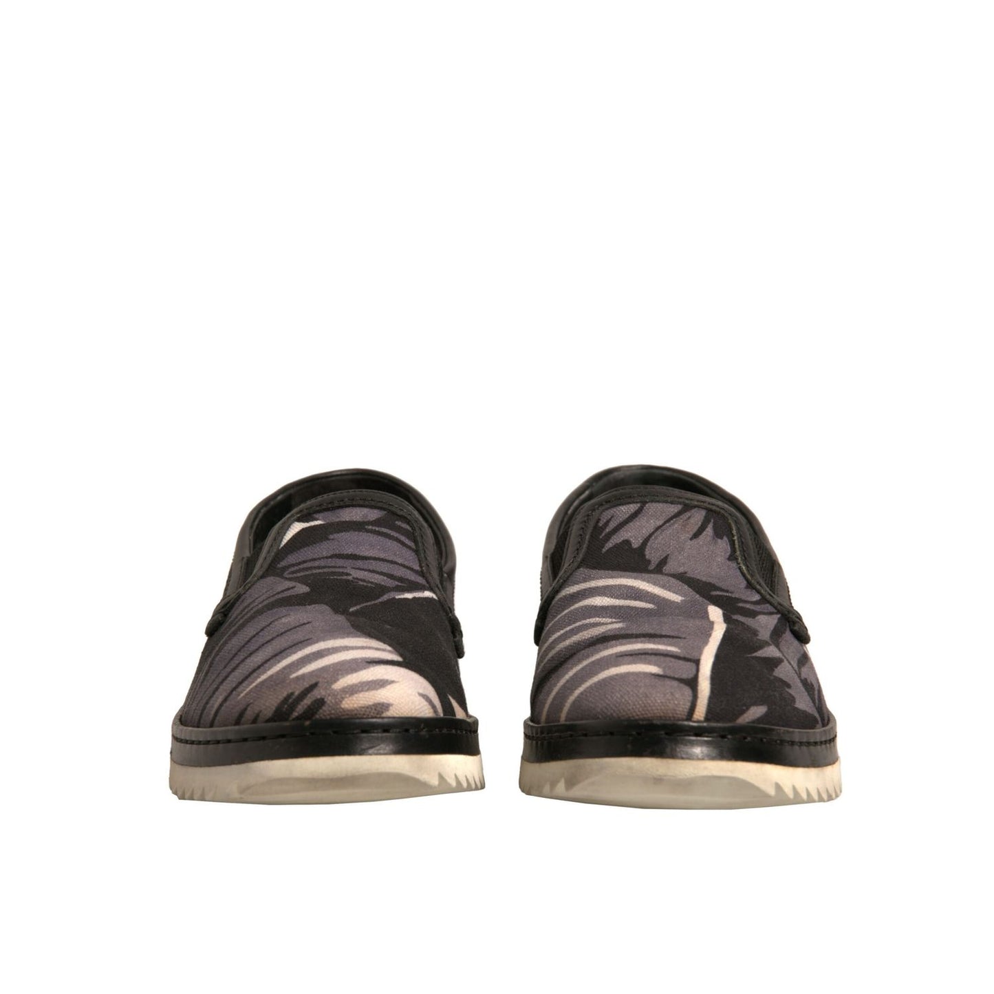 Dolce & Gabbana Black Canvas Tropical Print Slip On Shoes