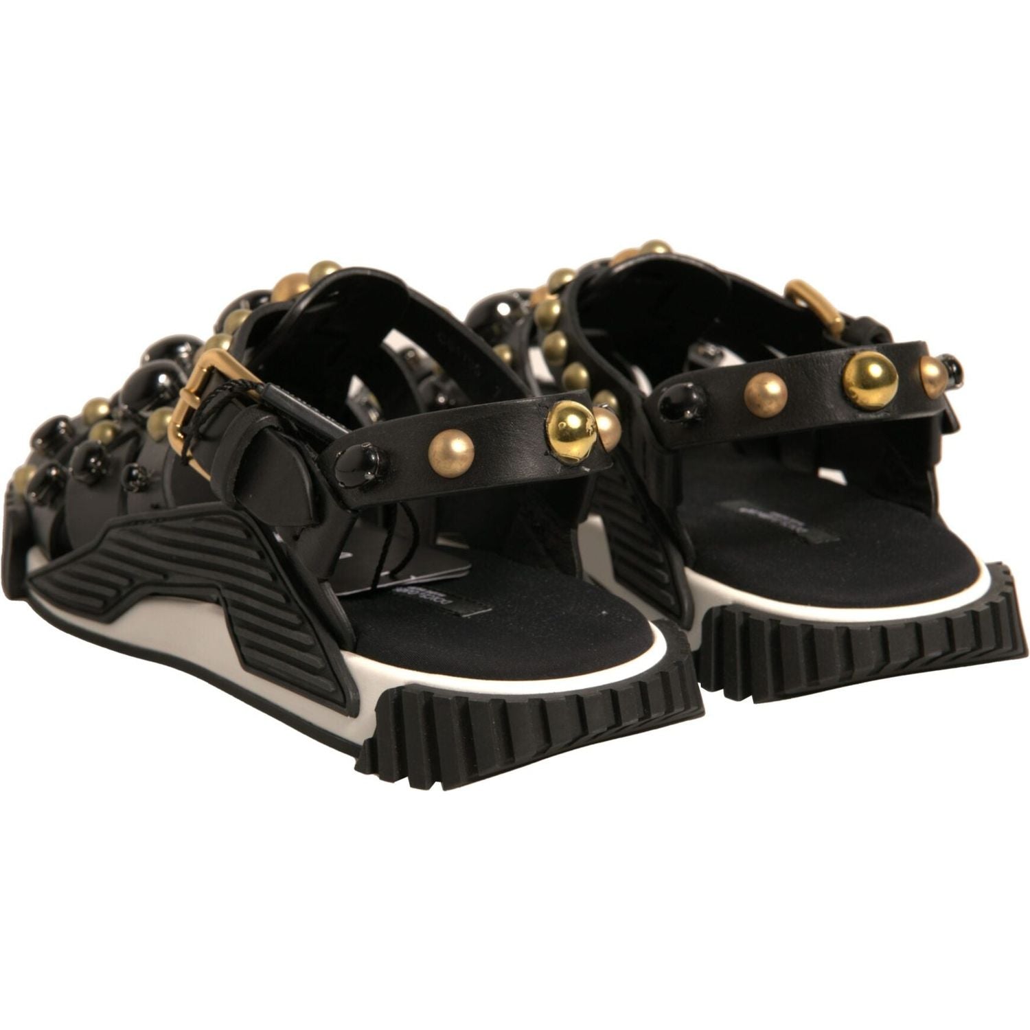 Dolce & Gabbana Black Leather Studded Slides Sandals Shoes