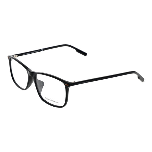 Ermenegildo Zegna Black Men Glasses Frame acetate full-rim rectangle style with demo plastic lenses.