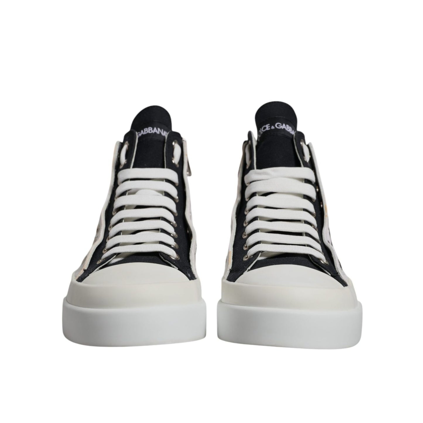 Dolce & Gabbana White Black Cotton High Top Sneakers Shoes