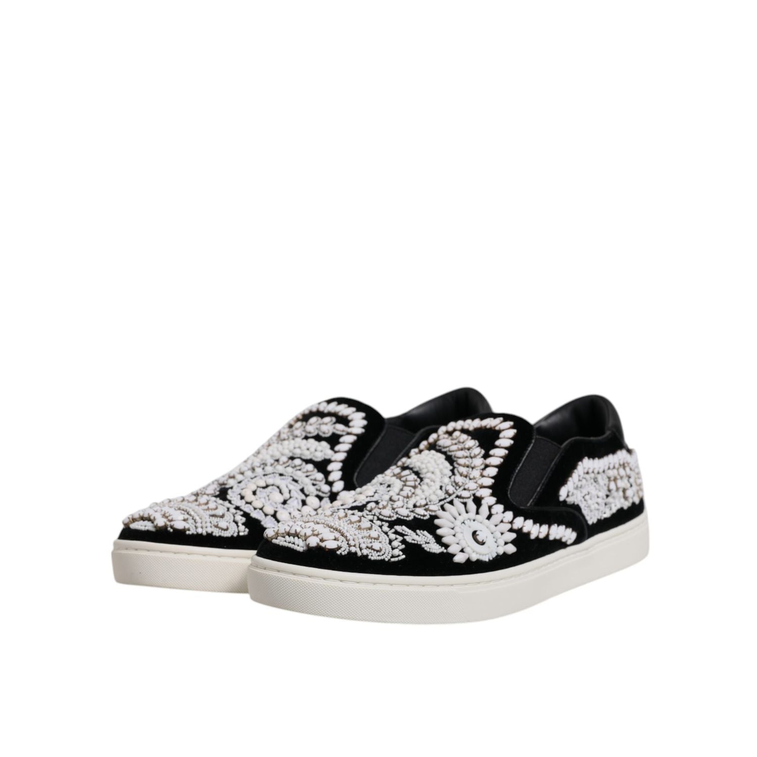 Dolce & Gabbana Black Embellished London Men Slip On Shoes