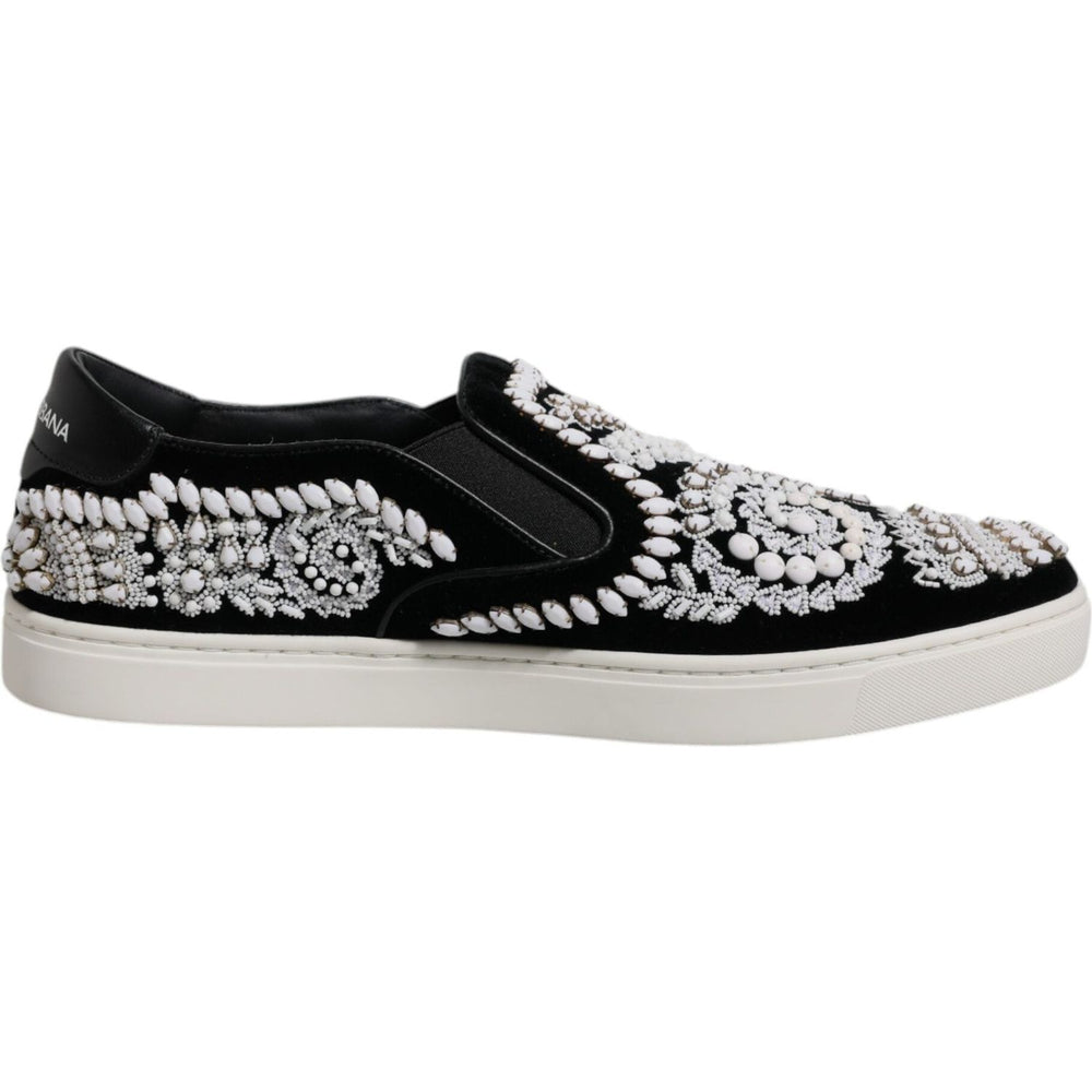 Dolce & Gabbana Black Embellished London Men Slip On Shoes MV6730-41.5