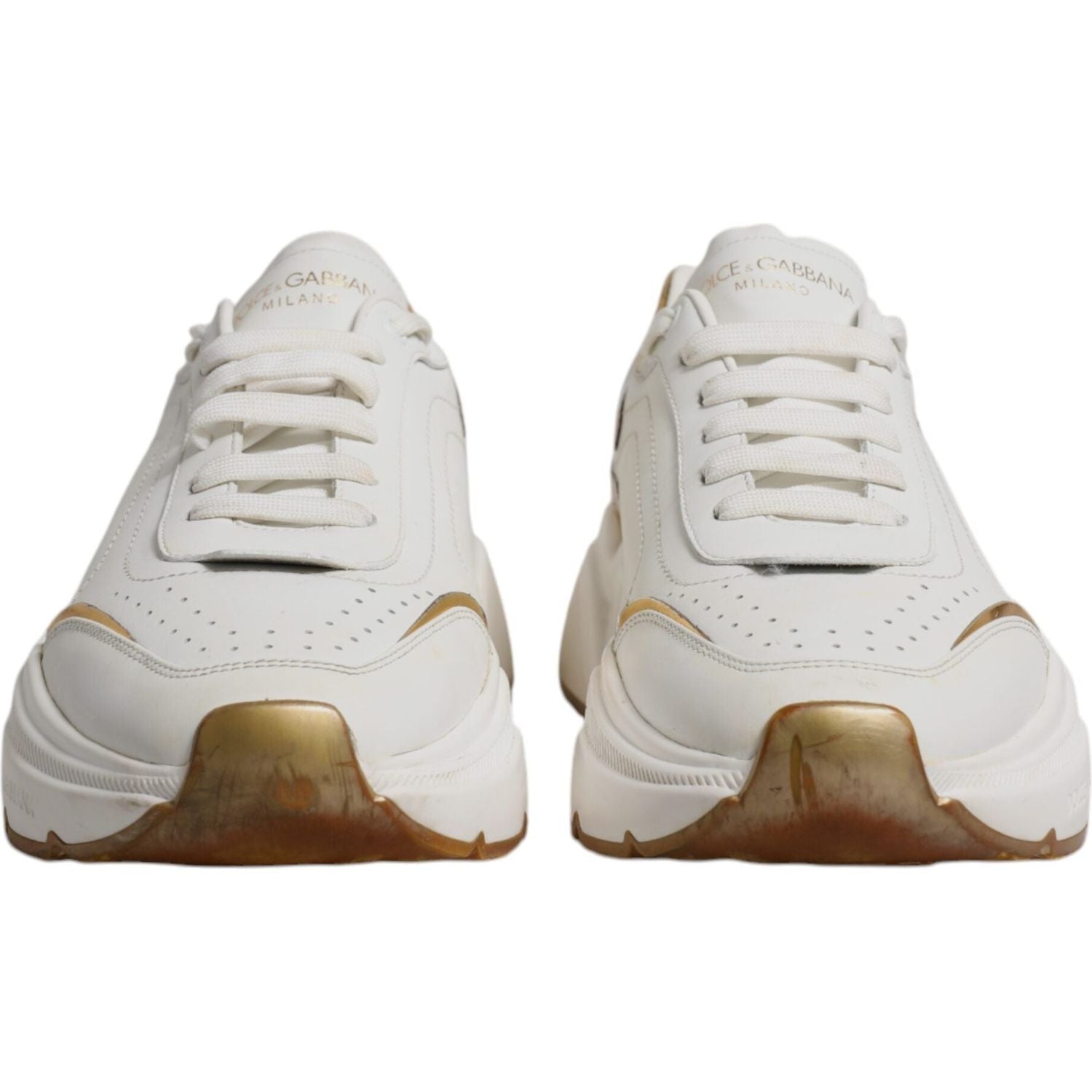 Dolce & Gabbana White Gold DAYMASTER Leather Sneakers Shoes