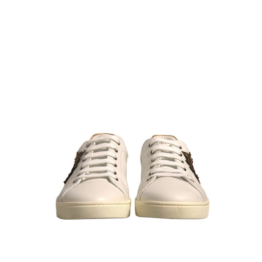 Dolce & Gabbana White Leather Heart Embellished Sneakers Shoes MV6807#2-43