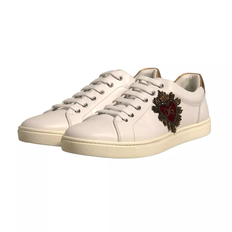 Dolce & Gabbana White Leather Heart Embellished Sneakers Shoes MV6849-43