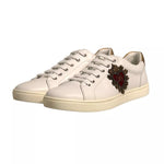 Dolce & Gabbana White Leather Heart Embellished Sneakers Shoes MV6849-43