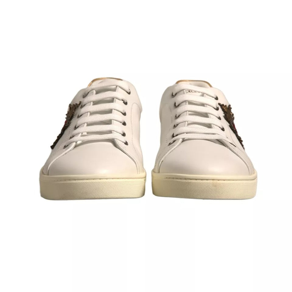 Dolce & Gabbana White Leather Heart Embellished Sneakers Shoes MV6849-43