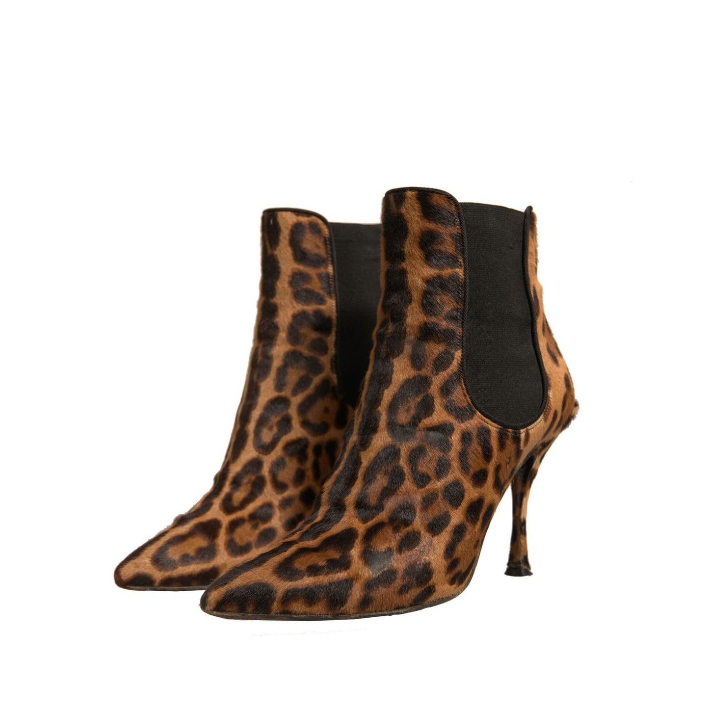 Dolce & Gabbana Brown Leopard Leather Stretch Heels Boots Shoes