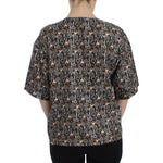 Dolce & Gabbana Gray Gold Key Print Silk Blouse T-shirt SIG13324-2