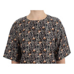 Dolce & Gabbana Gray Gold Key Print Silk Blouse T-shirt SIG13324-2