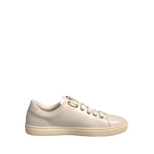 Dolce & Gabbana White Leather Gold Red Heart Sneakers Shoes LA12318-36