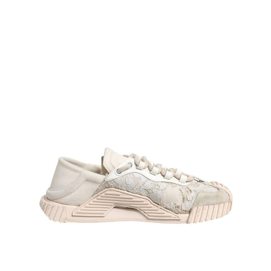 Dolce & Gabbana White Lace NS1 Low Top Sneaker Sports Shoes LA12355-38
