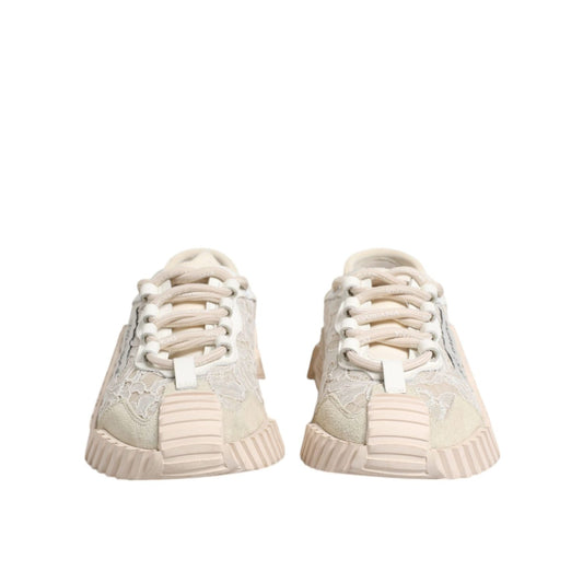 Dolce & Gabbana White Lace NS1 Low Top Sneaker Sports Shoes LA12361-37
