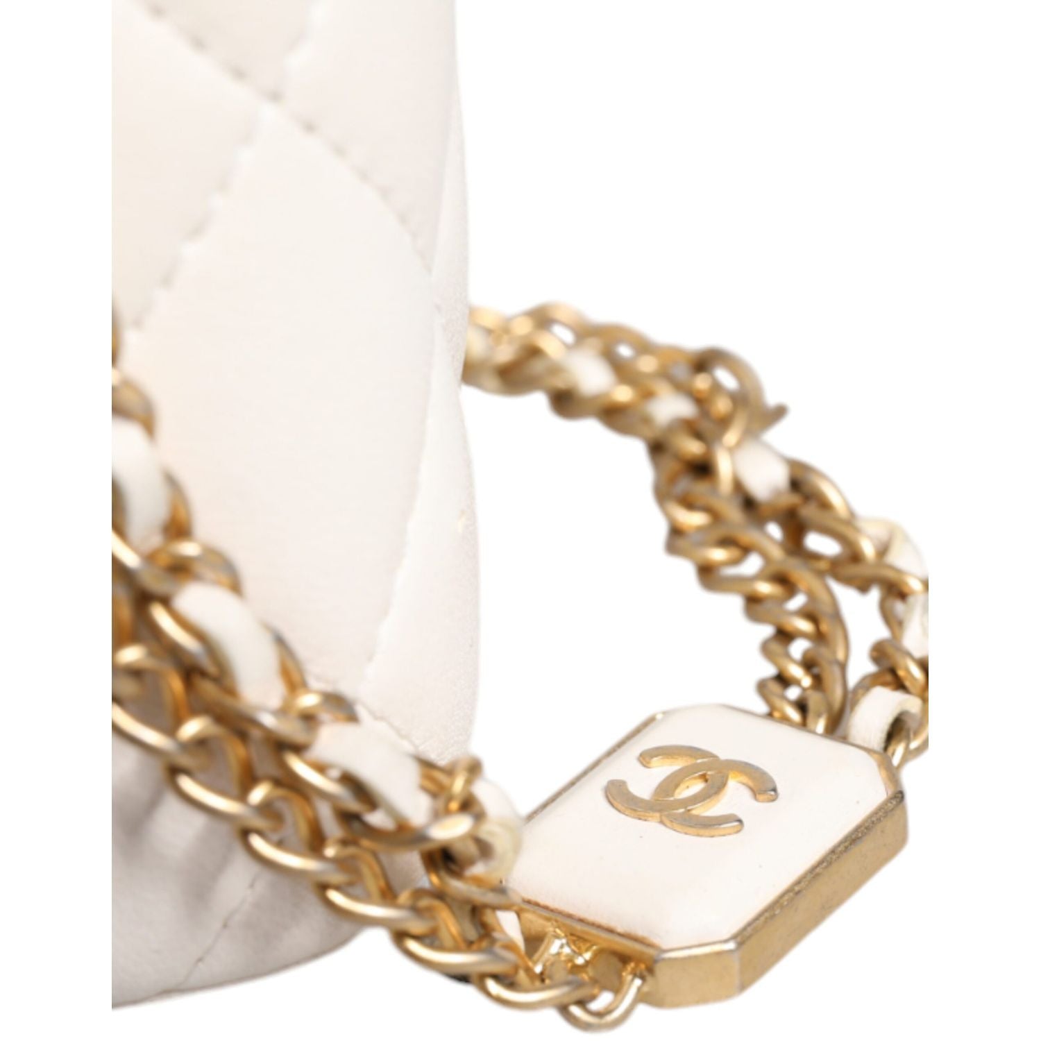 Chanel White Matelasse Lambskin Gold Chain Shoulder Vanity Mirror