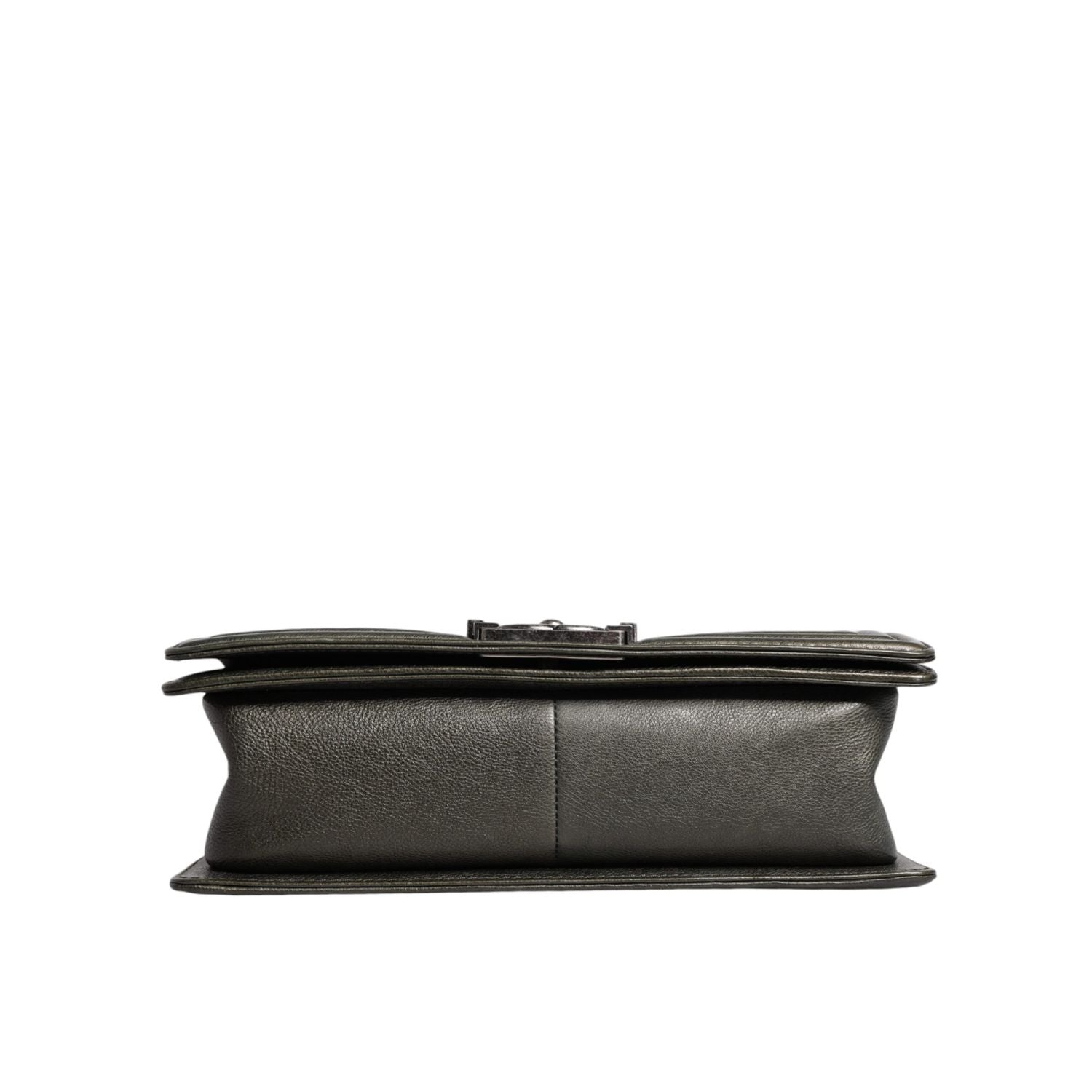 Chanel Dark Green Leather Shoulder Bag Gray Metal Purse Bag