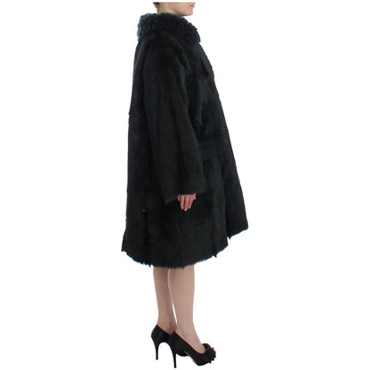 Dolce & Gabbana Black Goat Fur Shearling Long Jacket Coat