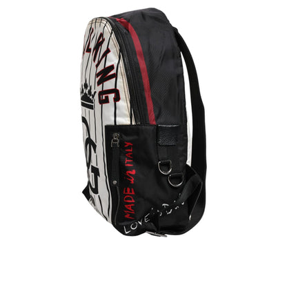 Dolce & Gabbana Black White Vulcano Royal King Print Men Backpack Bag