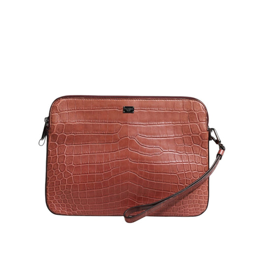 Dolce & Gabbana Bordeaux Croc Leather Logo Plaque Men Briefcase Bag