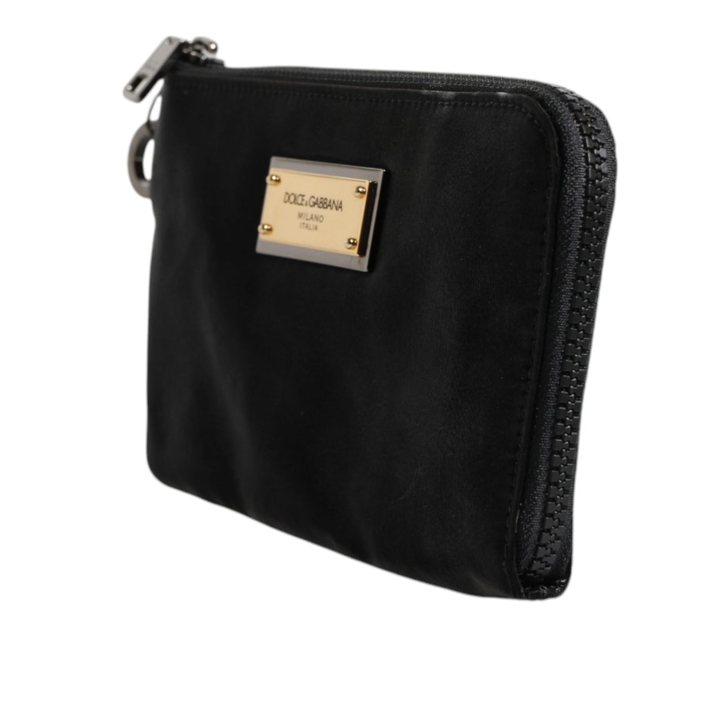 Dolce & Gabbana Black Nylon Logo Plaque Keyring Pouch Clutch Bag
