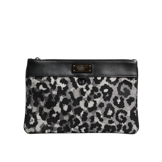 Dolce & Gabbana Multicolor Leopard Jacquard Logo Plaque Men Pouch Bag BAG4051