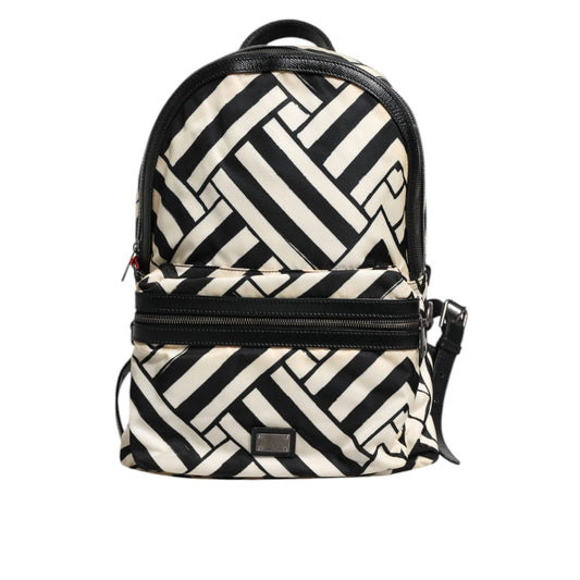 Dolce & Gabbana Black White Nylon Leather Travel Back Pack Bag BAG4061